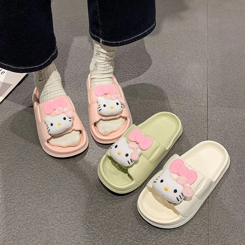 

Sanrio Hello Kitty Cute Slippers Cartoon Fashion Soft Thick Sole Anti Slip Shoes Women Casual Sweet Flat Shoe Y2K Girly Slippers