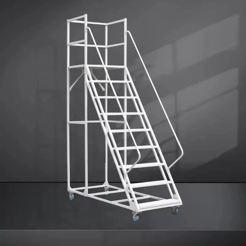 High Capacity 500KG Safety Platform Ladder Cart With Secure Handrails For Warehouse Storage Cargo Equipment Rolling Step