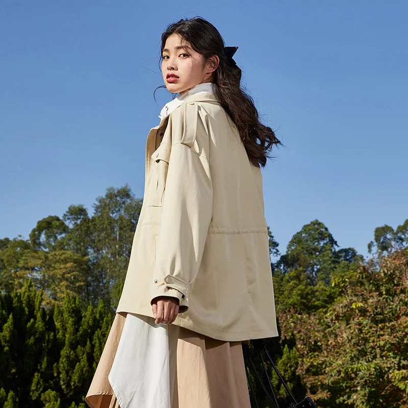 Semir Trench Coat Women Mid-Length Solid Tooling Style 2022 Spring New Oversize Stand Collar Waist Trench Coats Fashion