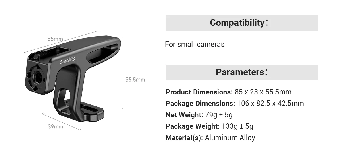 SmallRig Mini-Griff oben für leichte Vlogging-Kameras für Sony für Canon-Kamerakäfig mit 1/4 Zoll-20 Schrauben HTN2756 – Detail 2