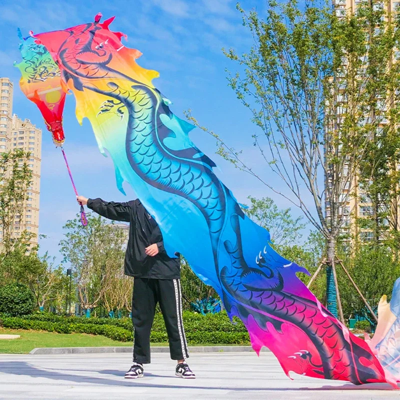 3D Dragon Head Rainbow Dragon Dance 8/10M 5 Styles of Nylon Colorful Silk Square Fitness Dragon Stage Performance Holiday Gifts