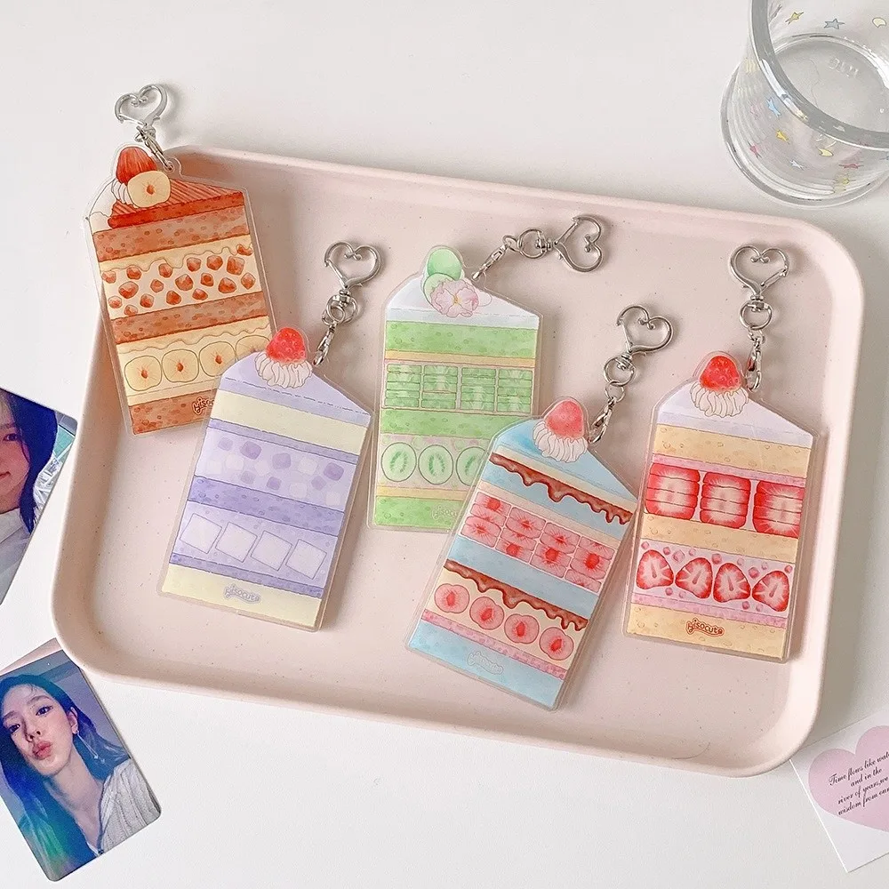 Acrylic Kpop Photocard Holder Keychain Cake Dessert Shape Transparent Campus Card Protective Case 3 Inch Cake Dessert Shape