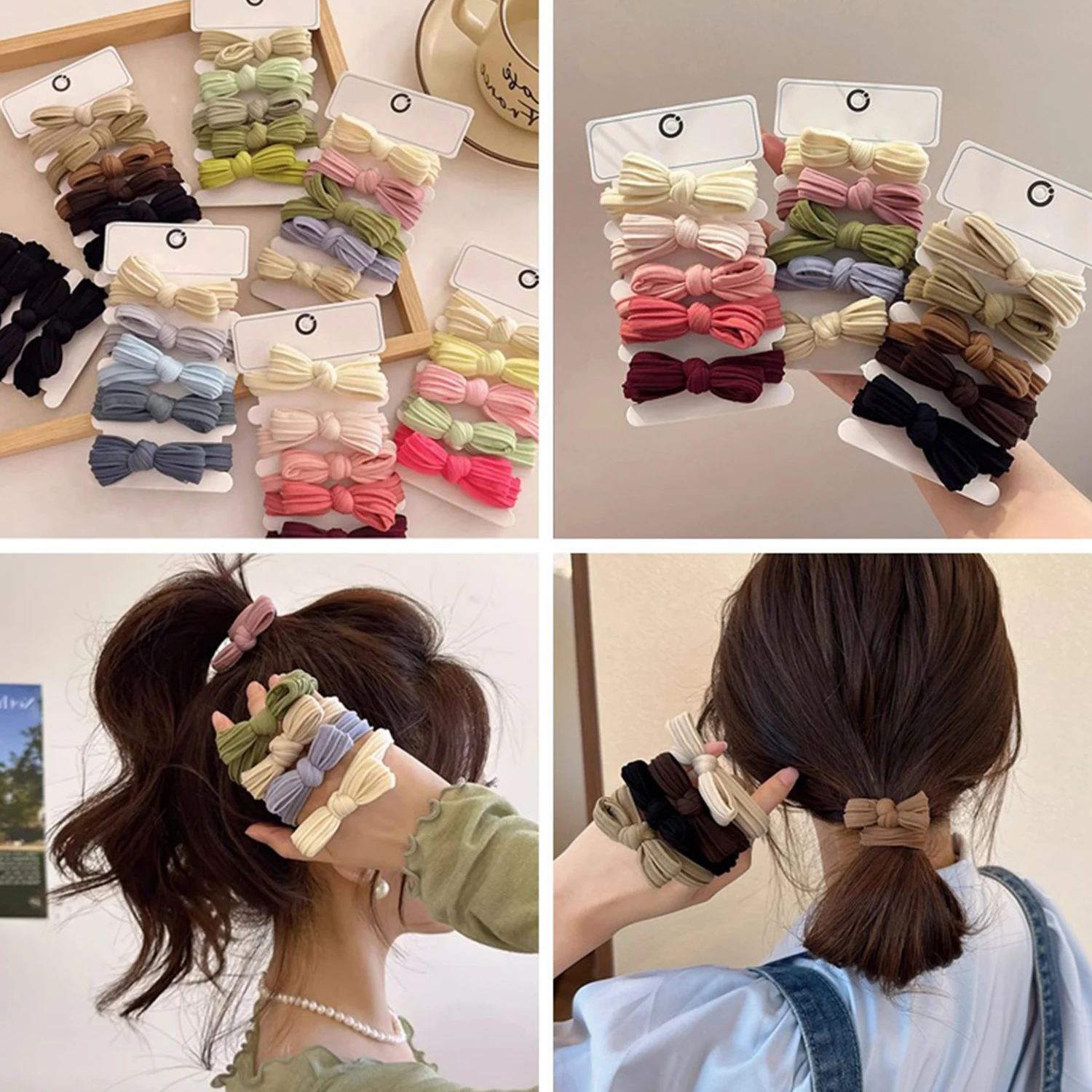 5Pcs/Set Simple High Stretch Hair Bands For Women Bowknot Ponytail Hair Tie Scrunchie Rubber Bands Fashion Hair Accessories image 4