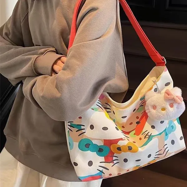 

Hello Kitty Storage Bag Cute Anime Large Capacity Women Accessories Storage Cartoon Canvas Desktop Ornament Girl Gift Wholesale