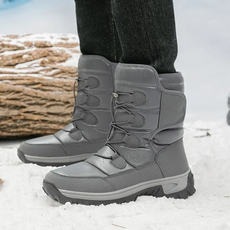 New Warm Men Plush Snow  High Top Winter Men\'s Boots Waterproof Winter Motorcycle Boots Outdoor Anti-Slip Men Hiking Boots