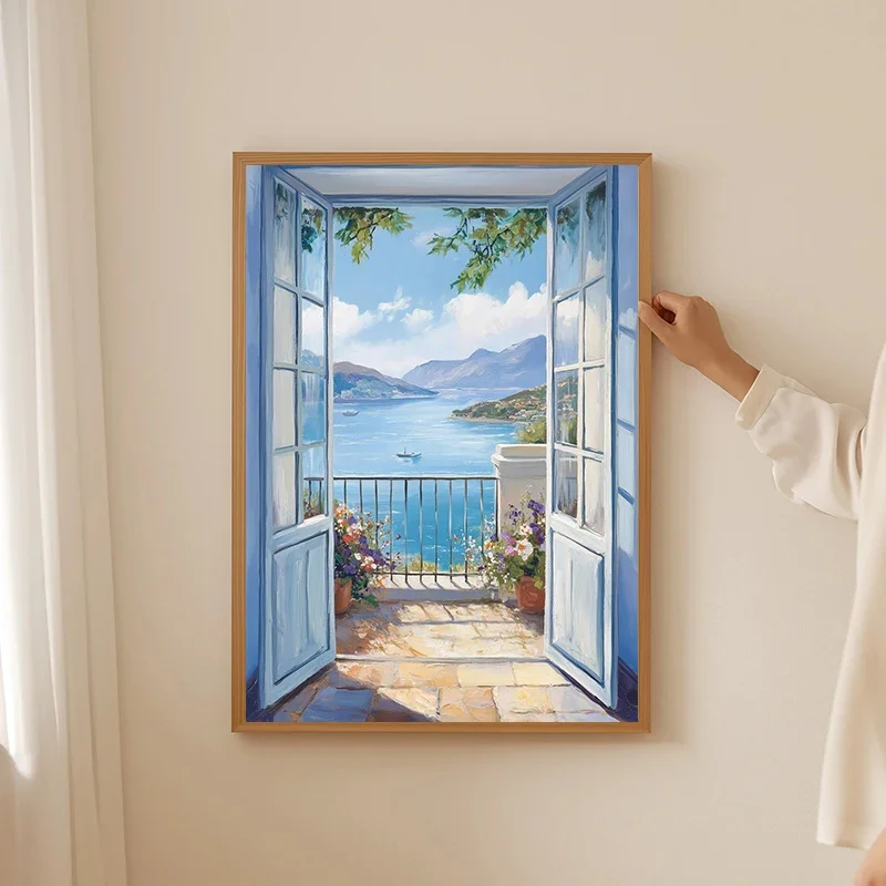 1pc frameless Canvas Painting Open Window Patio Doors Garden Bench Lemon Tree Nature Henri Matisse Style Canvas Painting Modern