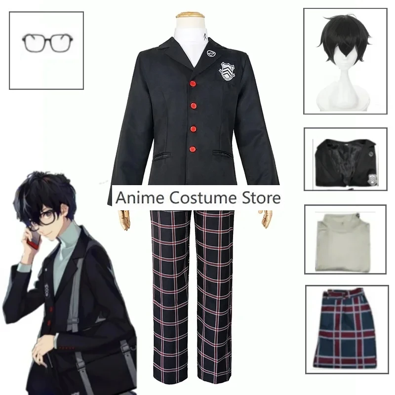 

Game Persona 5 Ren Amamiya Akira Kurusu Cube Косплей Мужская школьная Униформа унисекс костюм на Хэллоуин Пальто цвет черный комплект униформы