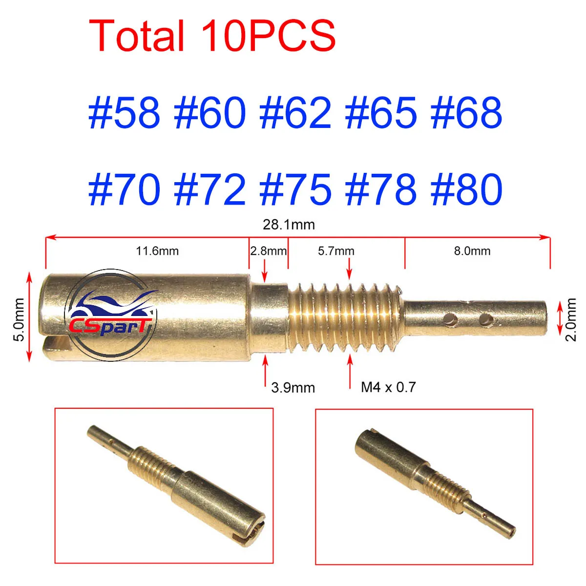 28MM M4 #30 to #80 Carburetor Slow Pilot Jet  For Mikuni VM28/486 Kawasaki KZ Z1  RS34 - 40 TM33-40 BS Vice Injector Nozzle