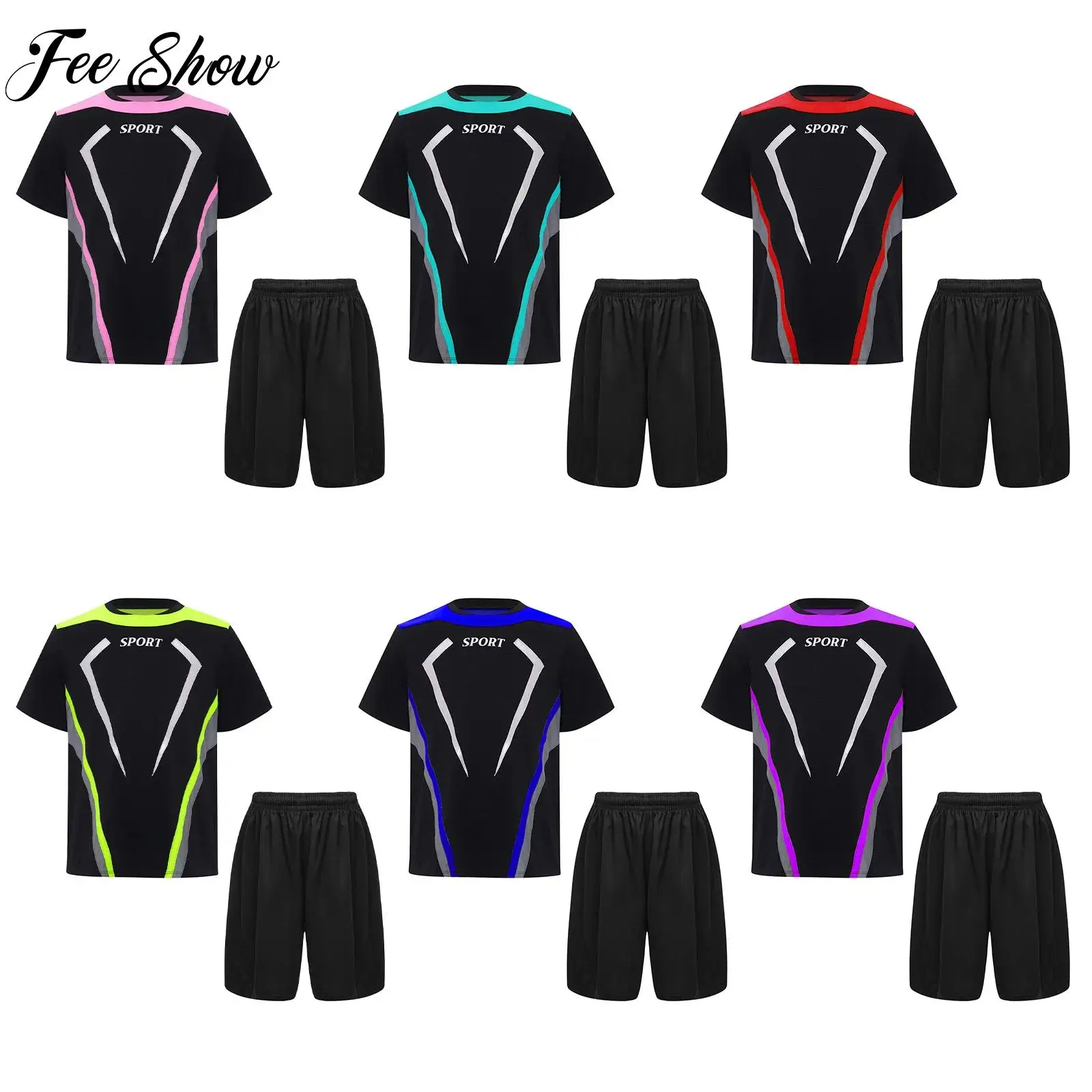 Boys Football Costume Set Kid Summer Sports Outfit Short Sleeve Shorts Sportswear Child Sport Clothes Set for Basketball Fitness