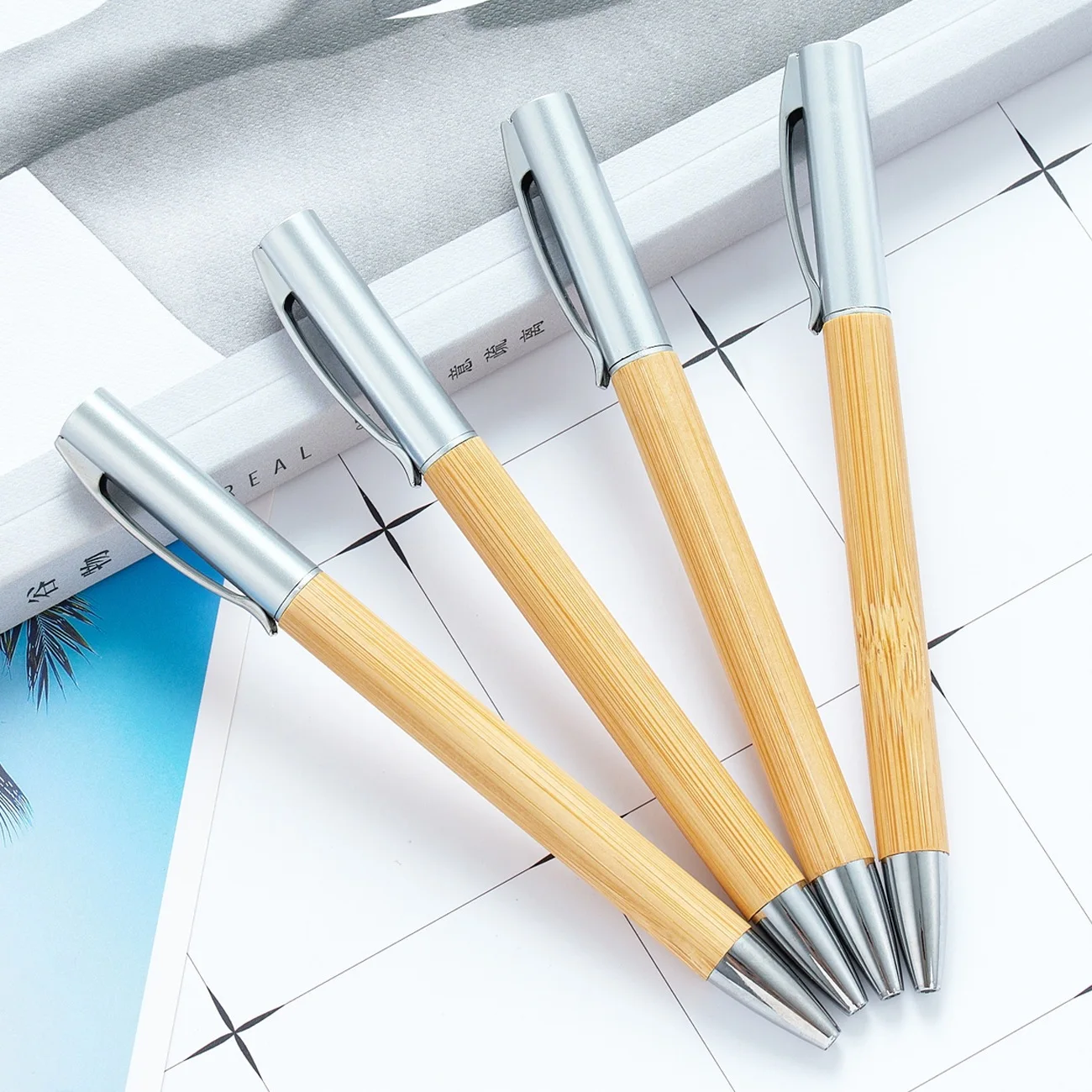 20-50Pcs Writing Bamboo Rotate to open Ballpoint Pen Wholesale Customized text name Advertising Gift Signature Pens Stationery