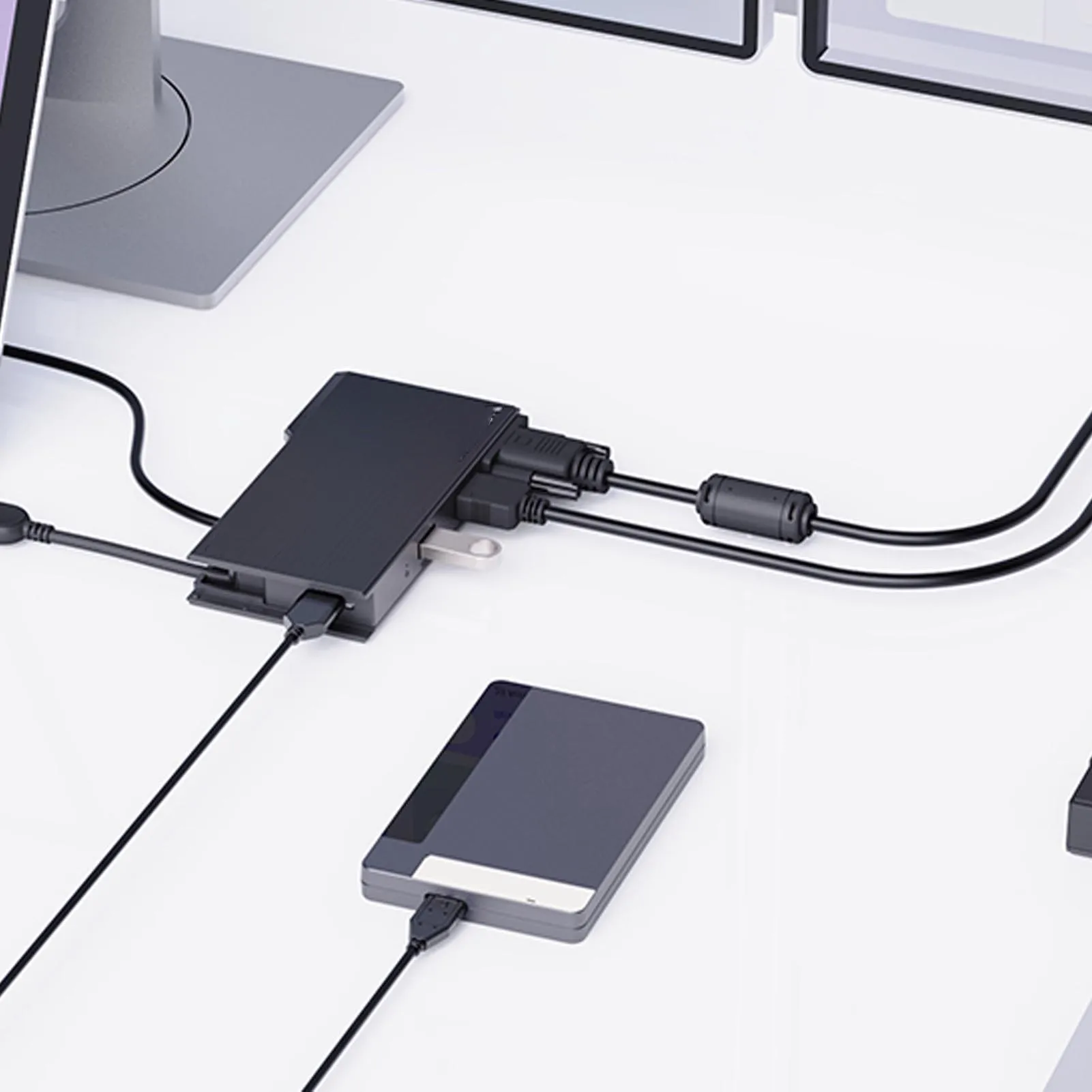 USB C Hub 9 في 1 شاشة مزدوجة USB3.0 محطة إرساء الكمبيوتر المحمول محول متعدد المنافذ مع واجهة الوسائط المتعددة RJ45 HD منفذ VGA