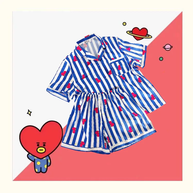 2024 Summer New Bt21 Kawaii Anime Girl\'s Pajamas Short-Sleeved Thin Section Cute Bt21 Home Clothes Two Piece Set Girl Gift