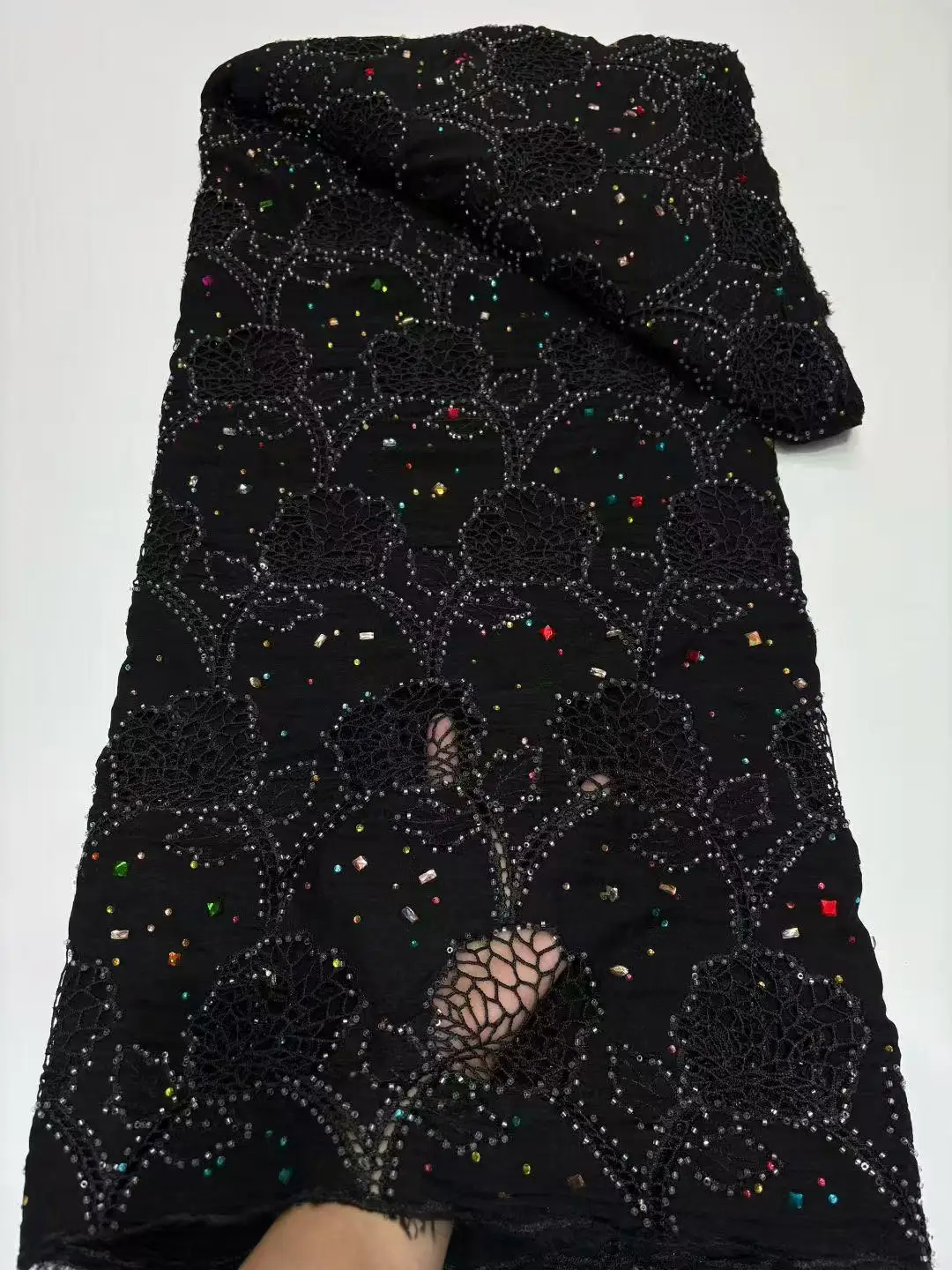 

African Guipure Embroidery Lace Fabric 5 Yards High Quality Cord Lace With Stones For Women Party Dress French Lace Dress Sewing