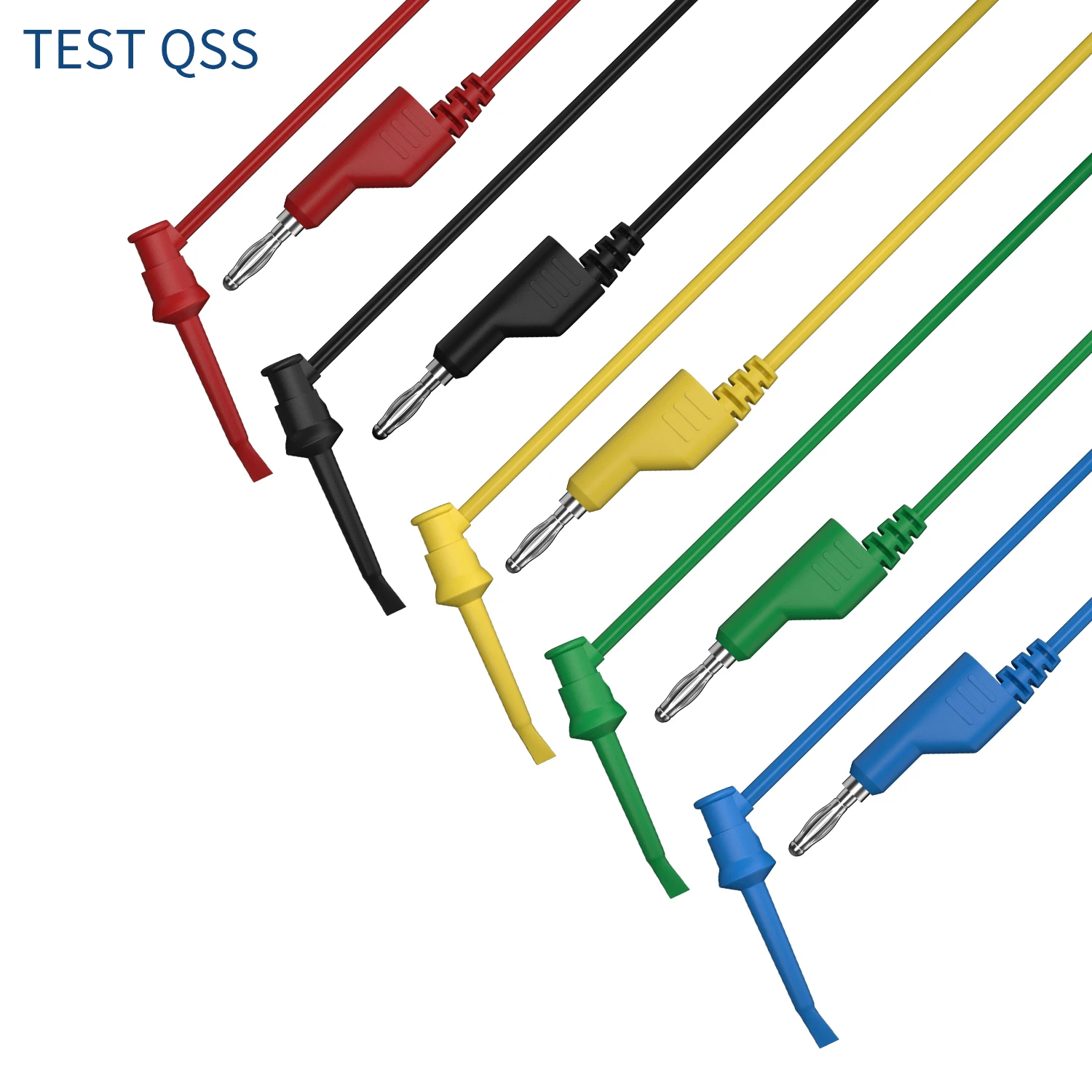 QSS 5Pcs 100CM 4MM Stackable Banana Plug Multimeter Test Leads with Test Hook Clip Cable Wire Electrical Tools Components