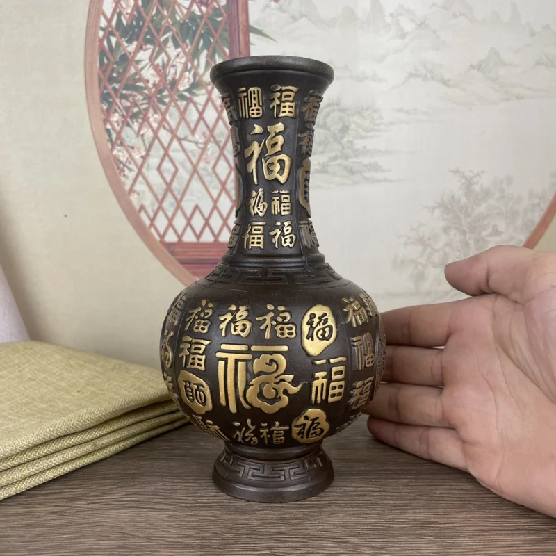

Antique Brass Vase Ornament Home Desktop Decoration New Chinese Style Vase Copper Antique Style Fortune Gathering Auspicious Hun