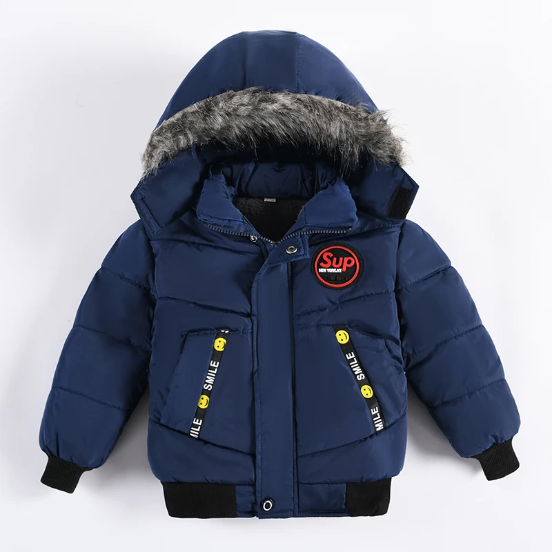 Autumn Winter 2 3 4 Years Baby Boys Jacket Classic Fashion Keep Warm Fur Collar Kids Jacket Hooded Zipper Coat Children Clothing