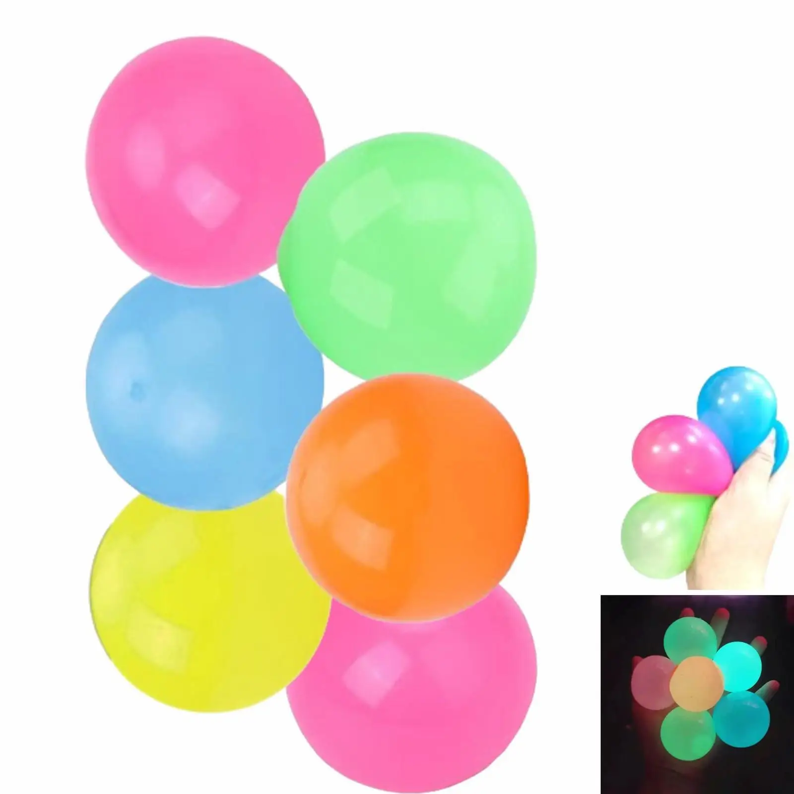 6x Glow in The Dark Sticky Balls Reusable Stuff Toy for Teens Autism Wall