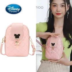 2024 Disney Mickey Mouse Crossbody Bags For Women Fashion Rhombic Chain Embroidery Mobile Storage Bag Girls Casual Shoulder Bags