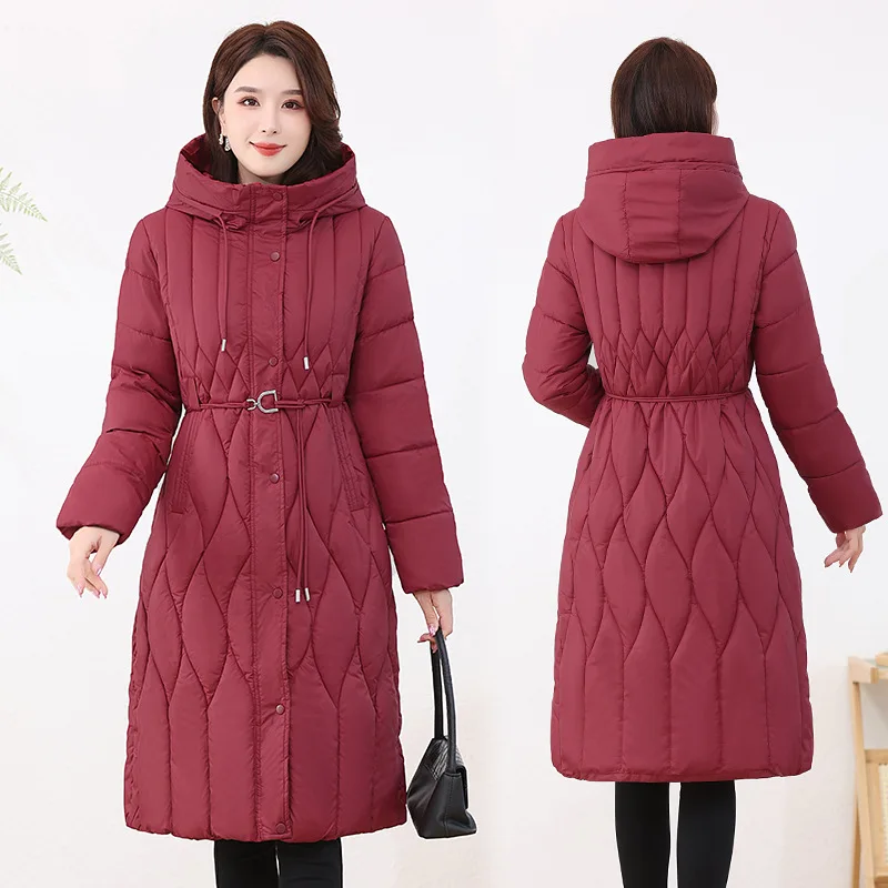 

New Women Down Cotton Padded Jackets Korean Thicken Warm Long Overcoat Solid Hooded Winter Parkas Female Outwear Mother Clothes