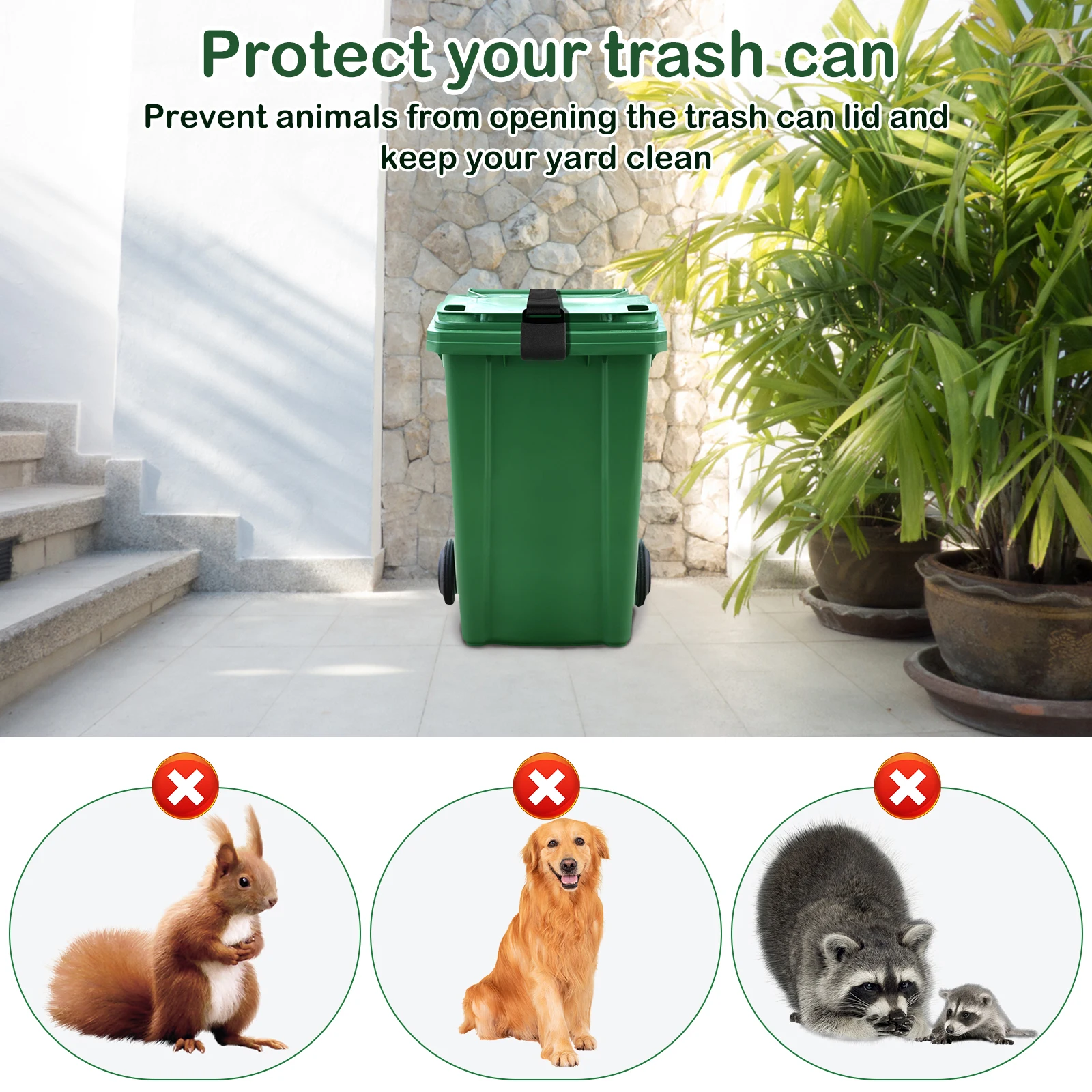 4Pcs Trash Can Lid Lock 76-130cm Length Adjustable Garbage Strap Wear-Resistance Trash Can Bands Reusable Garbage Can Locks for