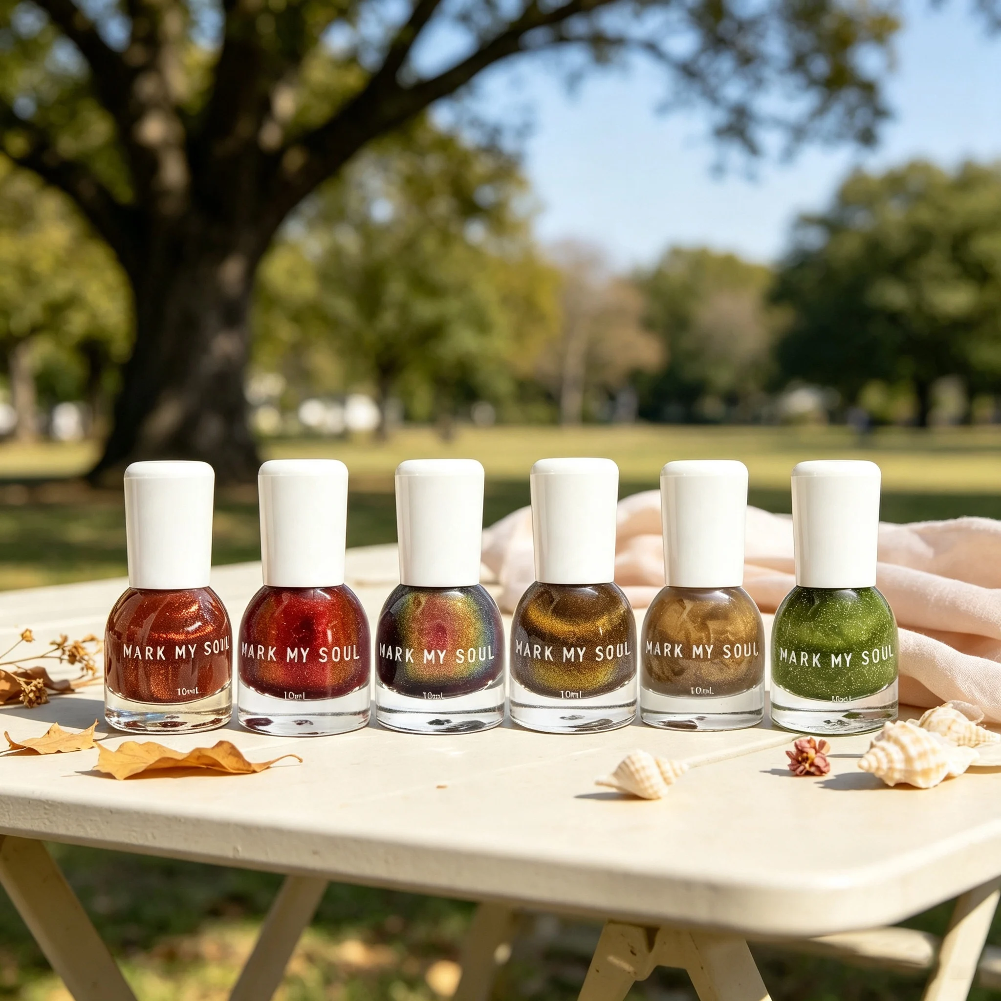 6Pcs Tea Brown Olive Luminous Cat Eye Nail Polish Kit, MARK MY SOUL No Cure Nail Lacquer S167/S90/S82/S113/S164/S138, Quick Dr