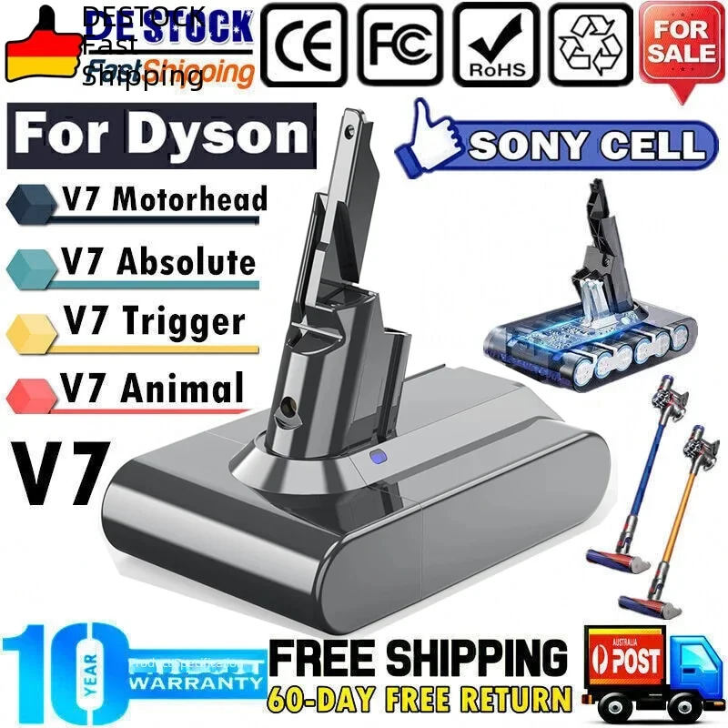 Sony Cell Battery for Dyson V7 Animal Motorhead Abosolute, Extra Trigger Vacuum, 21.6 VolT, 6000mAh