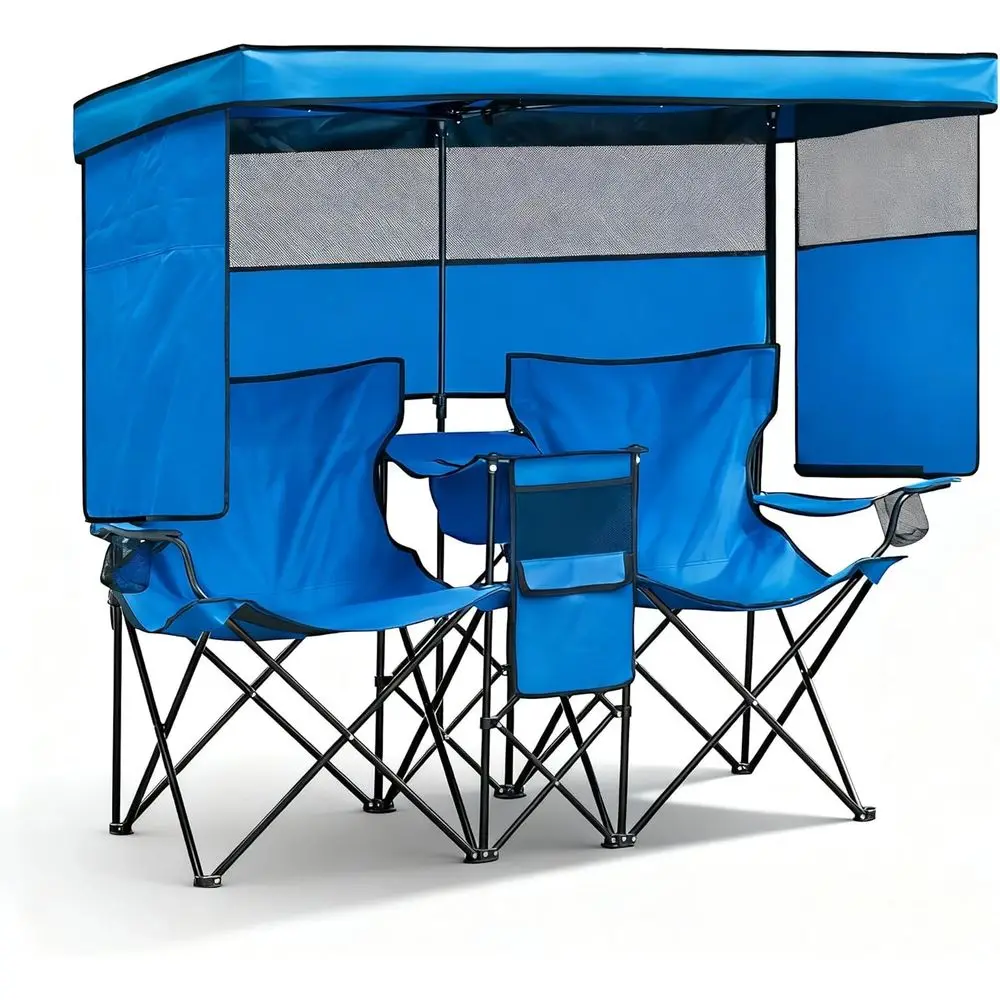 

Double Beach Chair with Shade Oversized Camping Chairs with Cooler Bag olding Loveseat or Outside Lawn Camping