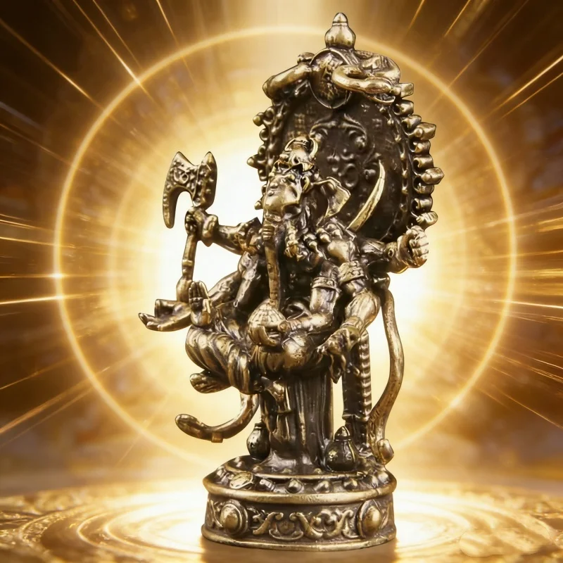 

Vintage Brass Ganesha Figurine, Elephant Head God Sculpture, 2026 Wealth Guardian Desktop Office Decor