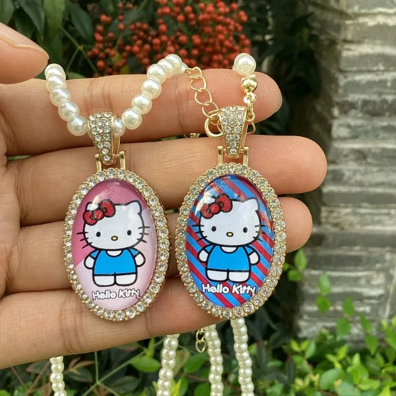 Sanrio Hello Kitty Animatie Cartoon Leuke Parelketting Creatieve Retro Trui Keten Veelzijdige Accessoires Meisjes Vakantiecadeau