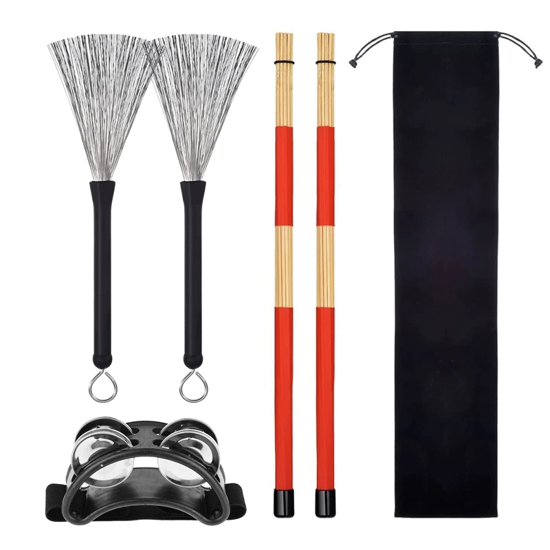 

4Pcs Drum Professional Lightweight Wooden Acoustic Drum Brushes Drum Sticks Tools Kit For Lovers Drum Players