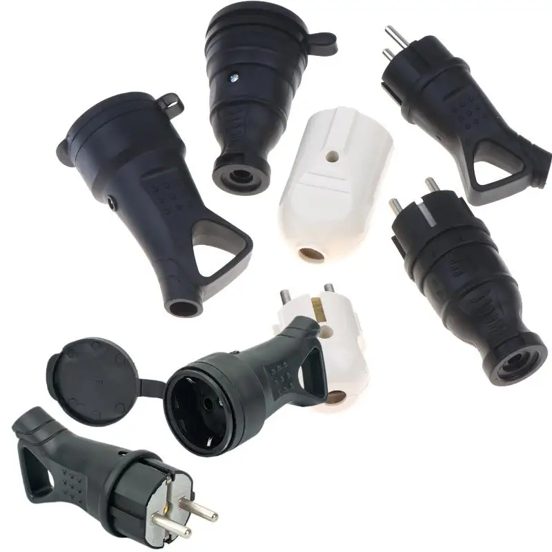 1Pcs Electrial Grounded European Connector With Cover EU Rubber Waterproof Socket Plug IP54 For DIY Power Cable Cord 16A 250V