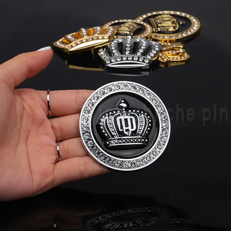 

1 Pcs Golden Silver Fashion 3D Diamond Crystal Crown Car Sticker Metal Side Emblem Badge Car Body Decoration Styling Accessories
