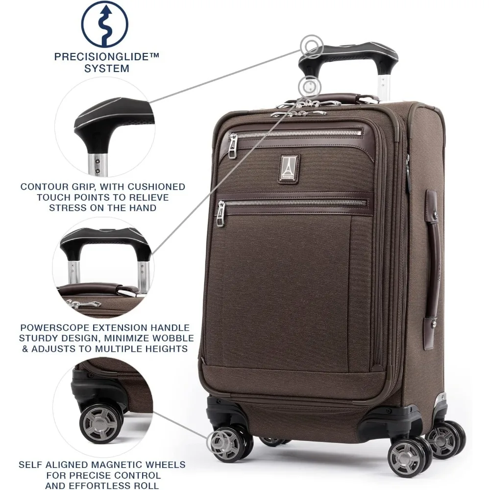 Softside Expandable Carry on Luggage, 8 Wheel Spinner Suitcase, USB Port, Suiter, Men and Women, Rich Espresso Brown