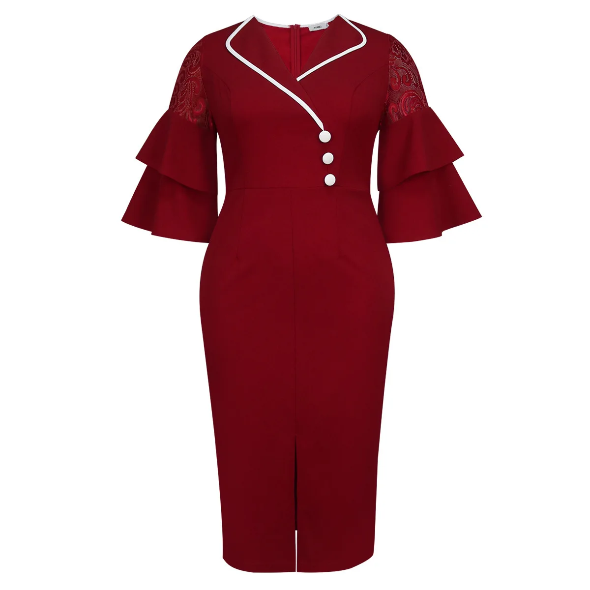 Am 050131 Moda Colletto rovesciato Color-block Manica a campana Abito aderente Plus Size Abito da banchetto per feste Robe Vestido Festa da donna