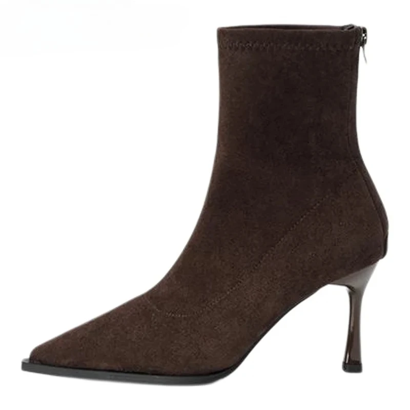 Pointed Toe Women's High Heel Ankle Boots Elegant Dancing Party Shoes 2026 New Spring Autumn Women's Stretch Slim Short Booties view 6