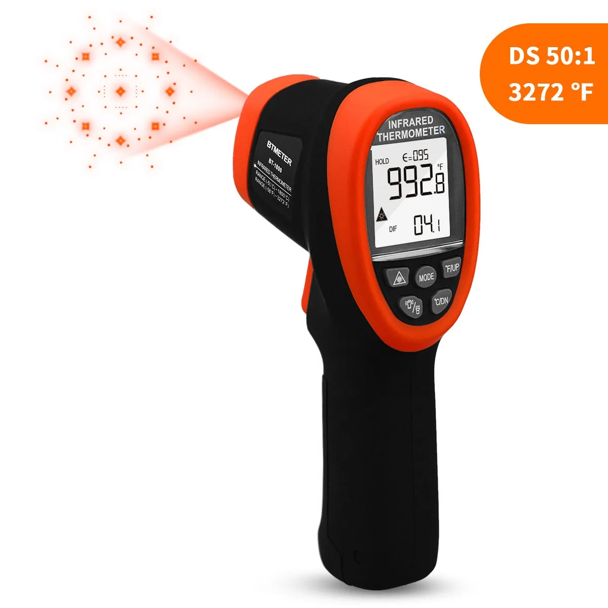 Btmeter Bt1800 Digital Termômetro Infravermelho 50:1 Não Contato Pirômetro ir Laser Arma de Testes de Alta Temperatura58 °f3272 °f