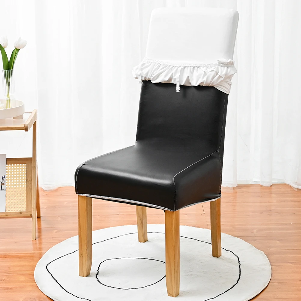 

Elastic PU Chair Cover Black XL Dining Room Protector Anti Stain Home Decor Waterproof Comfortable Seat Sleeve