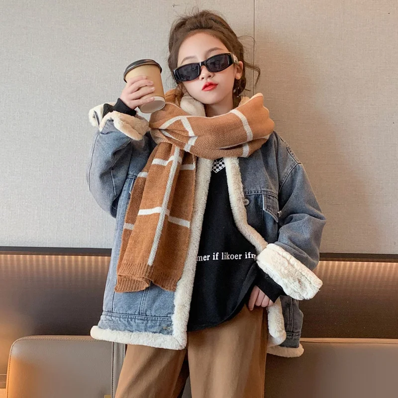 Girls Coat Jacket Winter Cotton Windbreak 2023 Cool Jean Warm Plus Thicken Teenagers Overcoat Snowsuit Children\'s Clothing