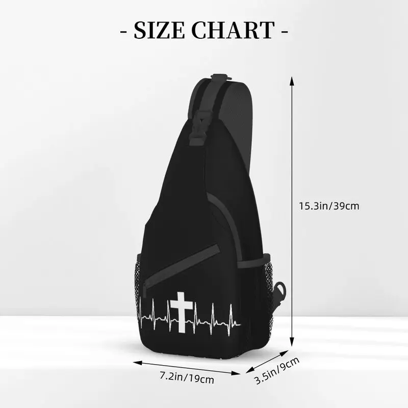 Cross Jesus Heartbeat Sling Chest Bag Customized Christian Shoulder Crossbody Backpack for Men Cycling Camping Daypack