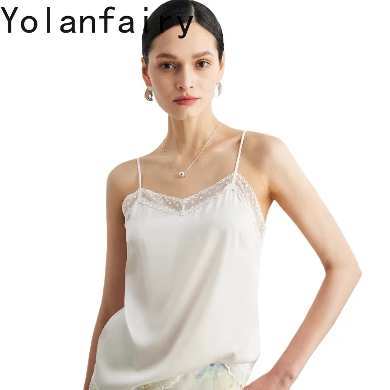 

YOLANFAIRY 90% шелковые топы из тутового шелкопряда для женщин, весна-лето 2026, универсальные атласные топы без рукавов, женские майки, белые топы-камисольки