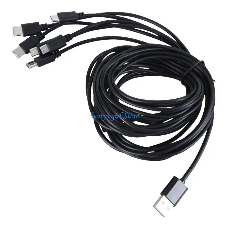 C7AB USB Charging Line Power Cable Cord with 3pcs USB 5Pin and 3pcs Type C Ends for Game Consoles Phones Various Electronics