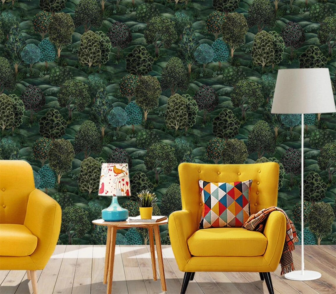 Custom minimalist forest tree murals wallpaper living room TV background pared papel de parede 3D wall paper home decor stickers