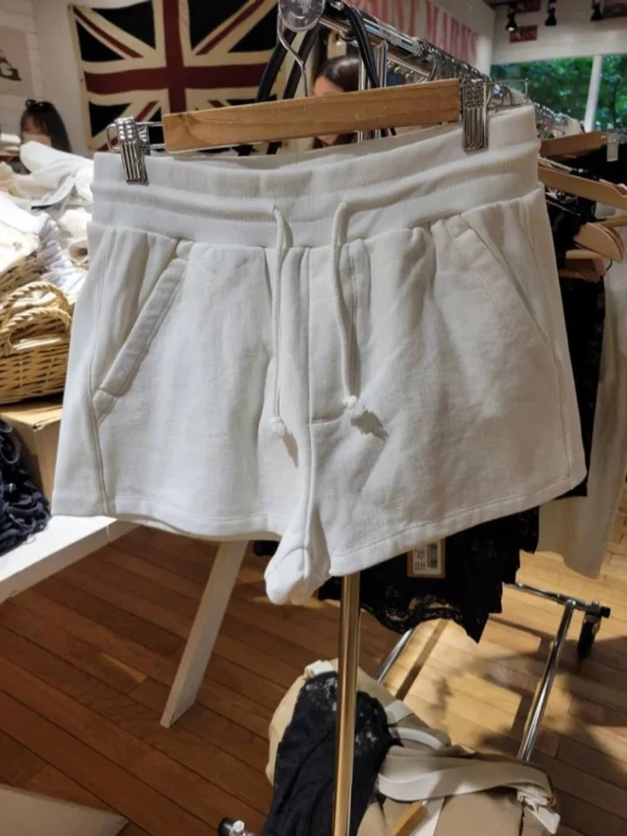Nuovi pantaloncini da tuta dritti con tasca con lacci Pantaloncini estivi da donna in cotone con elastico in vita Intimo per la casa con pantaloni corti solidi vintage carini