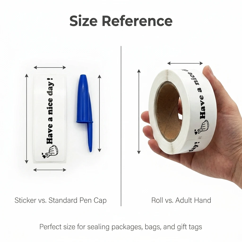 120Pcs/Roll Have a Nice Day Hand Heart Stickers 1*3inch 3 Designs Diy Office index label Adorn Gifts, Notebook, Package Seal