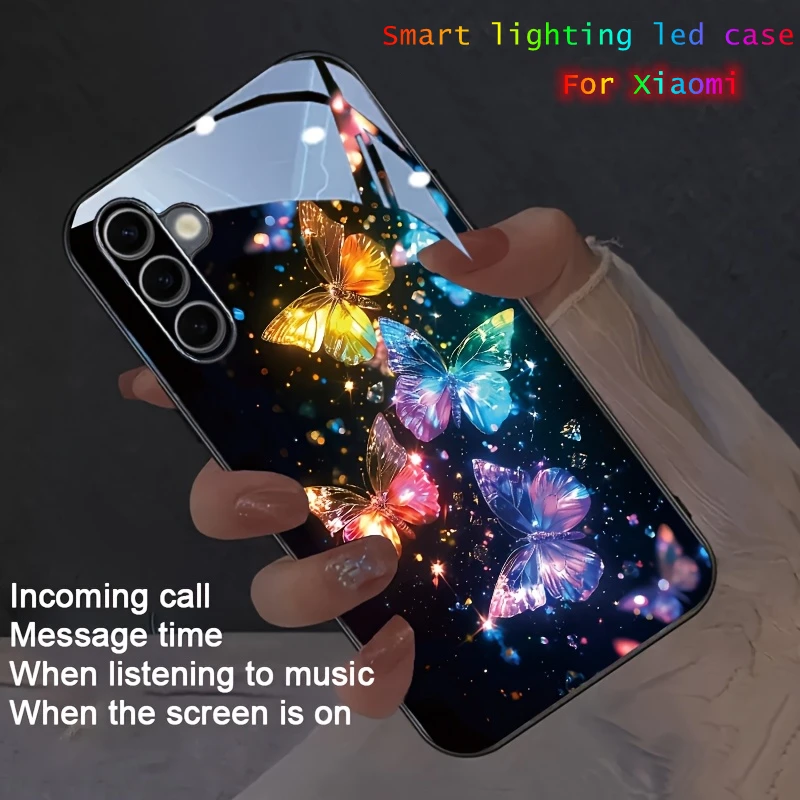 

3D Bling Glitter Butterfly Colorful Voice Control Luminous Phone Case For Xiaomi Redmi Note 14 13 12 11 15 Pro 4G 5G LED Cover