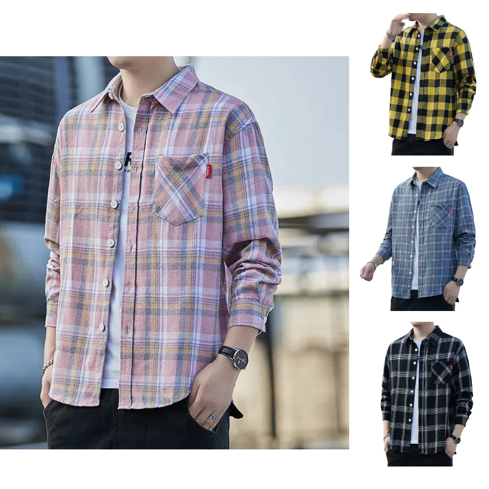 

Large Size Shirt Spring And Autumn New Youth Loose Fashion Plaid Shirt For Men