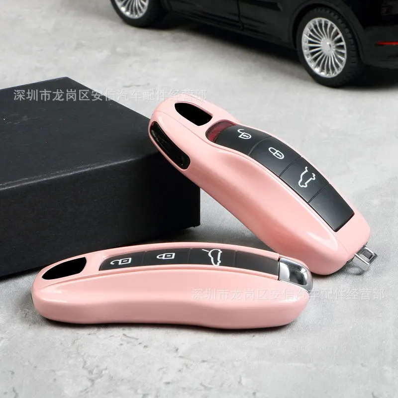 3-piece set Suitable for Porsche Morandi pink key case Macan718 Cayenne Panamera Taycan car key