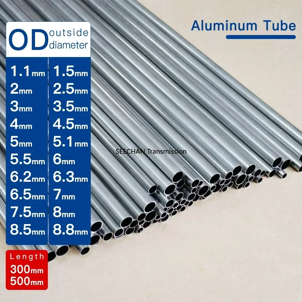 6063 Aluminium Tube OD1.1-8.8mm  Length300mm 500mm  Round  Aluminum Alloy  Pipe Straight  Small Outer Diameter Thickness0.2-2.5