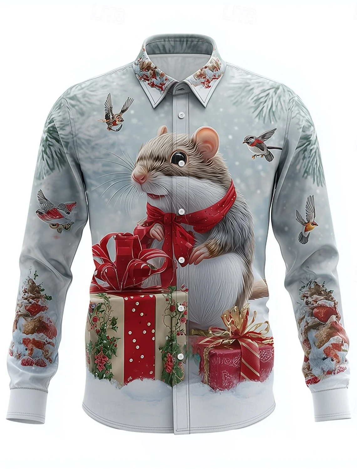 Christmas Theme Men's Snowflake Christmas Animal Printed Shirt Button Up Shirt Casual Long Sleeve Shirt Street Blouse