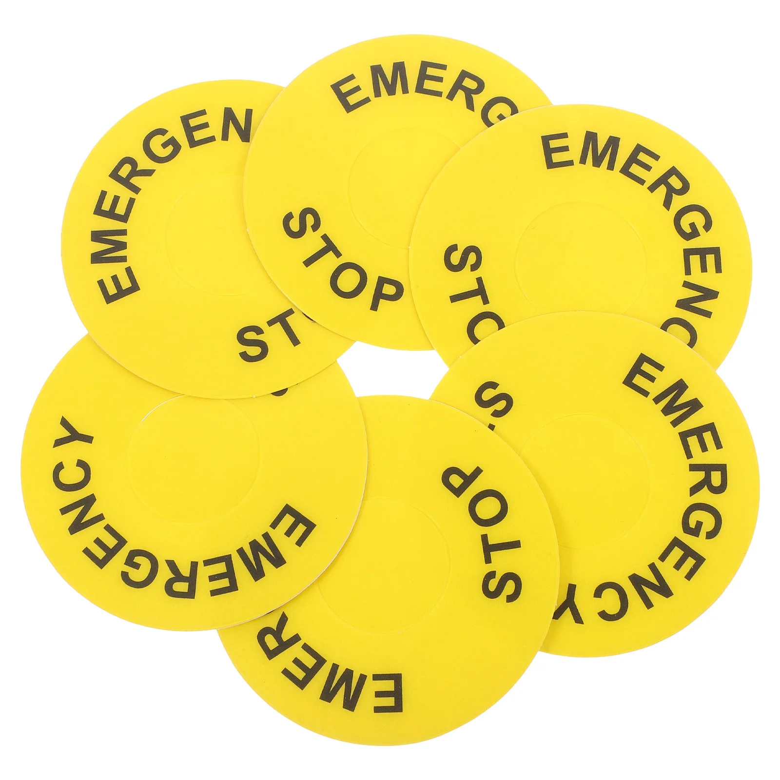 6pcs Emergency Stop Label Yellow Self Adhesive Pvc Durable For Machinery Safety Push Button Warning Sticker Industrial Equipment